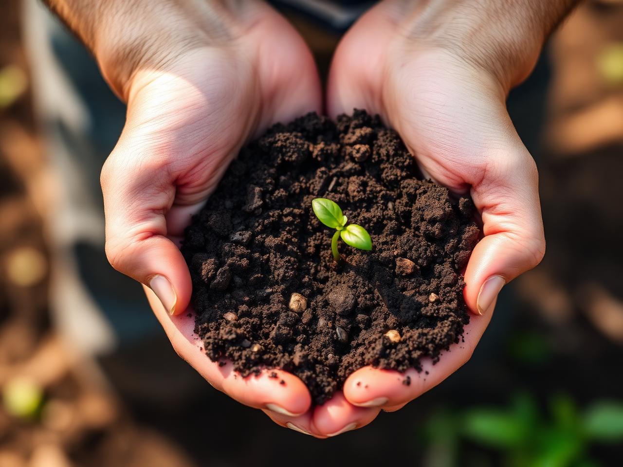 Hands holding rich soil